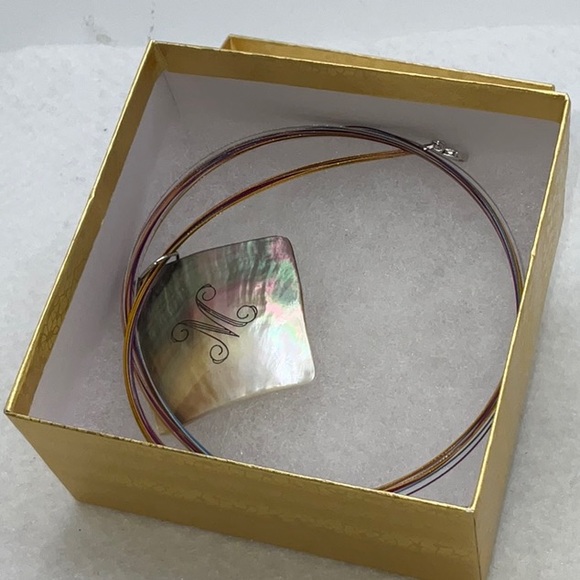 Monogram Initial M Shell Pendant Multi-Colored Metal Necklace - Picture 9 of 9